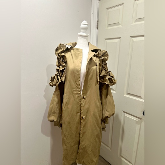 Beulah Elegant Ruffled Beige Trench Coat